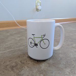 15 oz White Mug with Green Bicycle